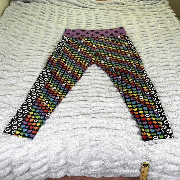 Handmade Leggings Women’s 2XL Colorful Heart Skull Star Gothic Emo Yoga Pants - Picture 2 of 6